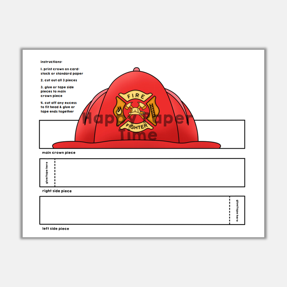 Firefighter Helmet Paper Crown Printable Craft Made By Teachers Firefighter Helmet Paper Crown Printable Craft Made By Teachers