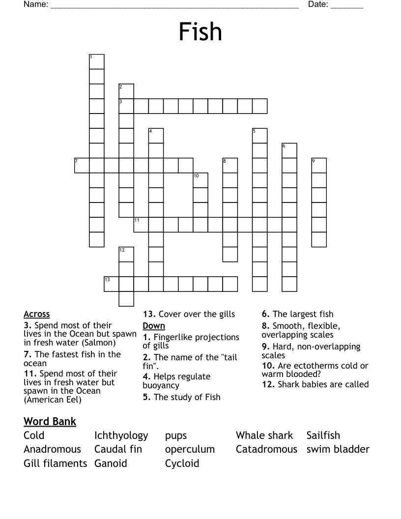 Fish Crossword WordMint