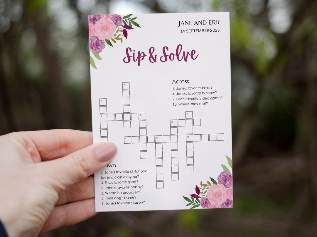 Floral Wedding Crossword Puzzle Rose Bouquet Printable Game digital Download Etsy
