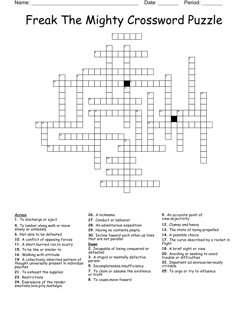 Freak The Mighty Crossword Puzzle WordMint