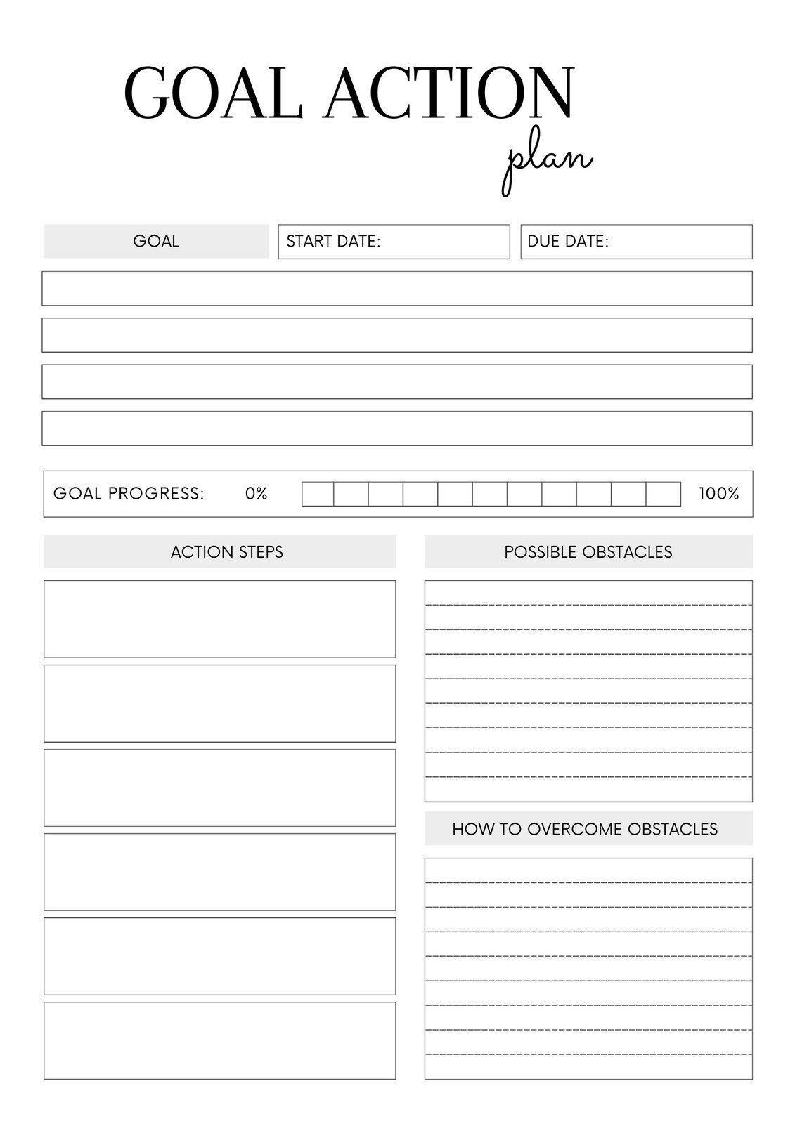 cute printable goal template