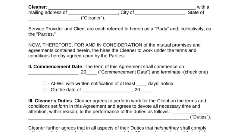 Free Cleaning Service Contract Template PDF Word EForms