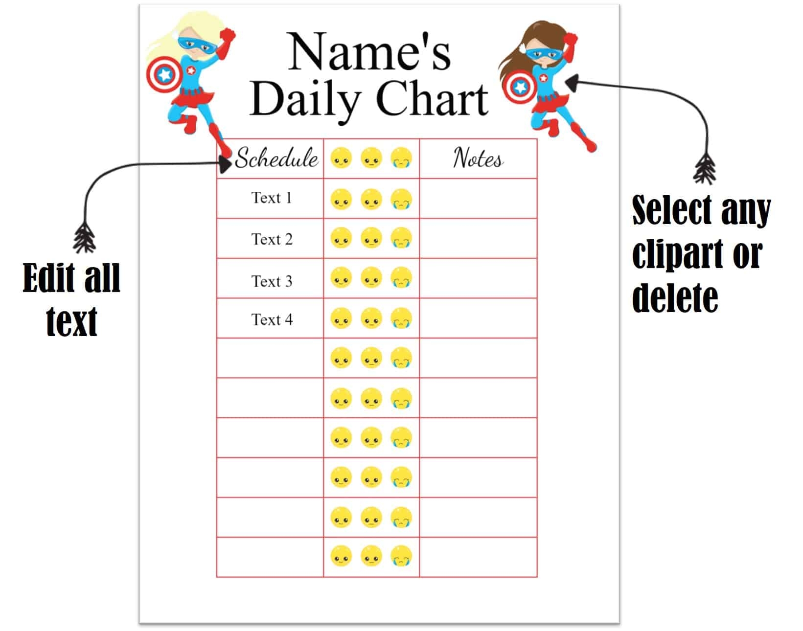 free printable daily behavior chart template free