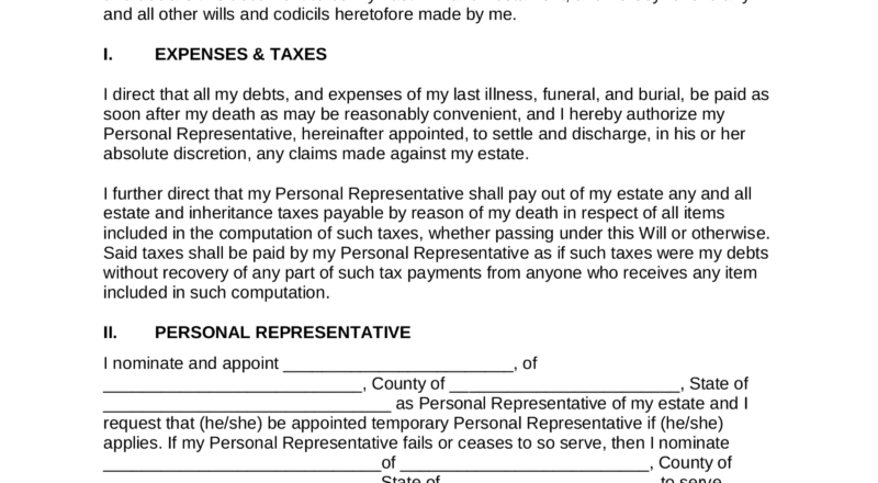 Free Last Will And Testament Will PDF Word EForms