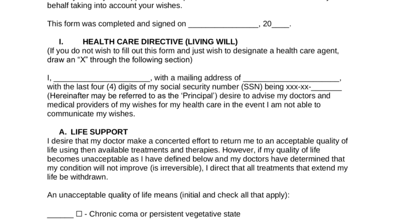 Free Living Will Form Health Care Directive PDF Word EForms