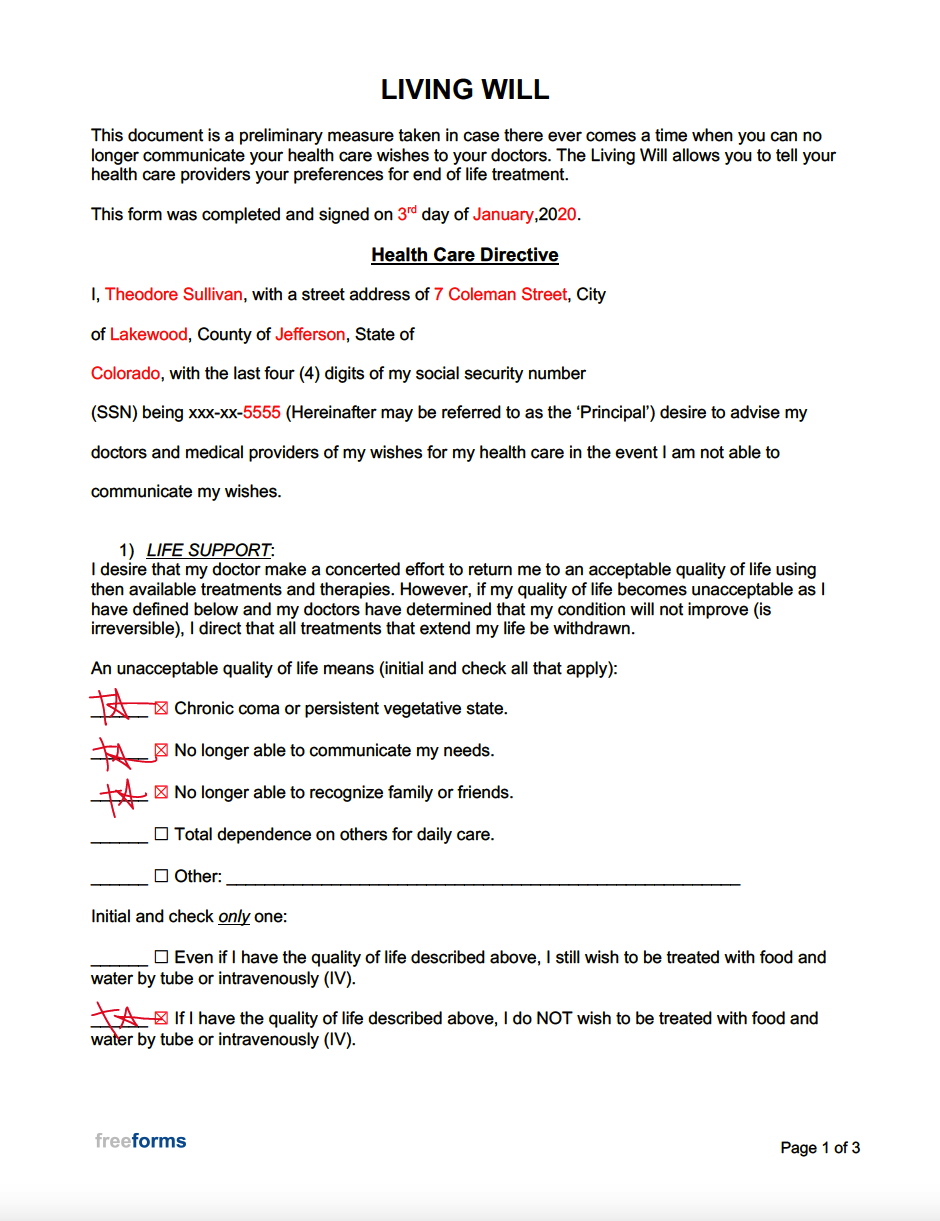 free printable living will template
