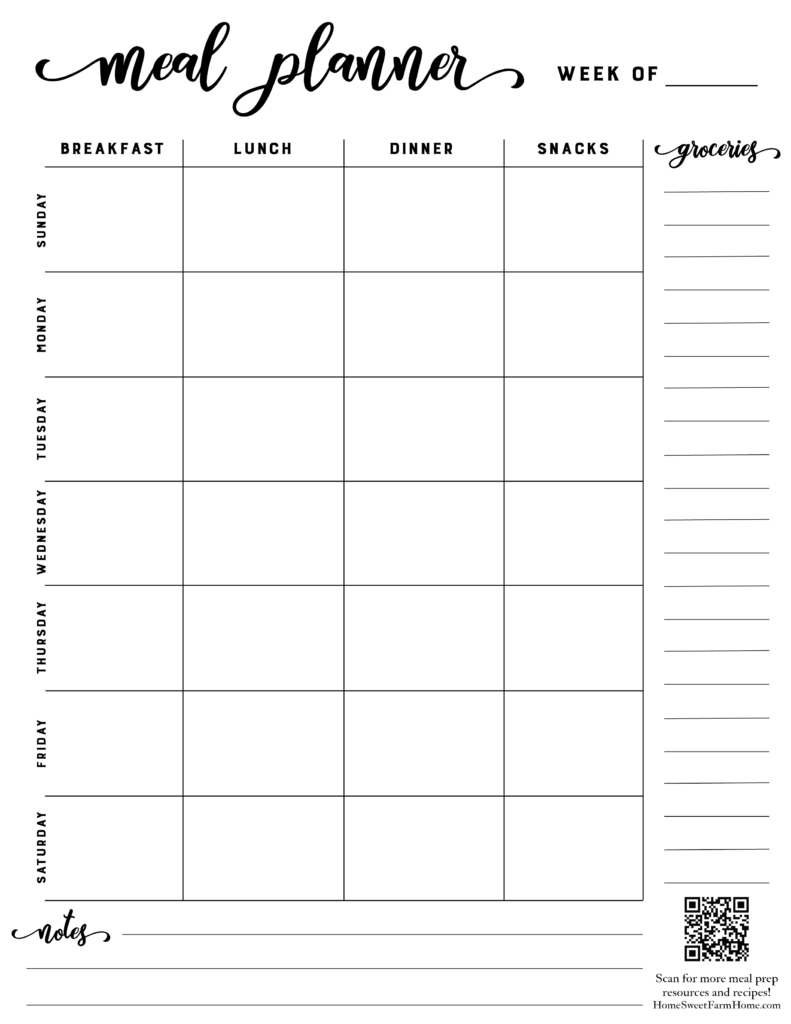 printable meal planning template