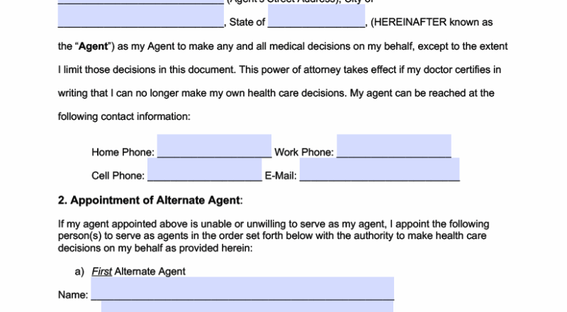 Free Medical Power Of Attorney Forms PDF Word
