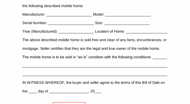 Free Mobile Manufactured Home Bill Of Sale Form PDF Word EForms