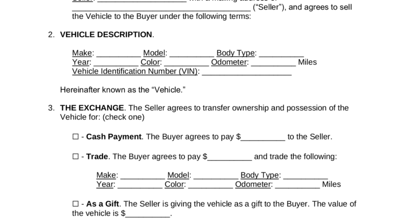 Free Motor Vehicle DMV Bill Of Sale Form PDF Word EForms