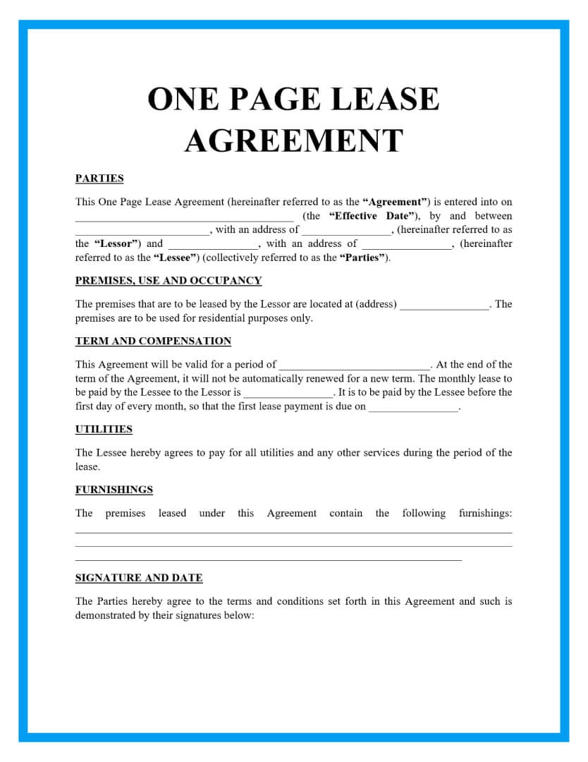 Free One Page Lease Agreement Templates Free One Page Lease Agreement Templates