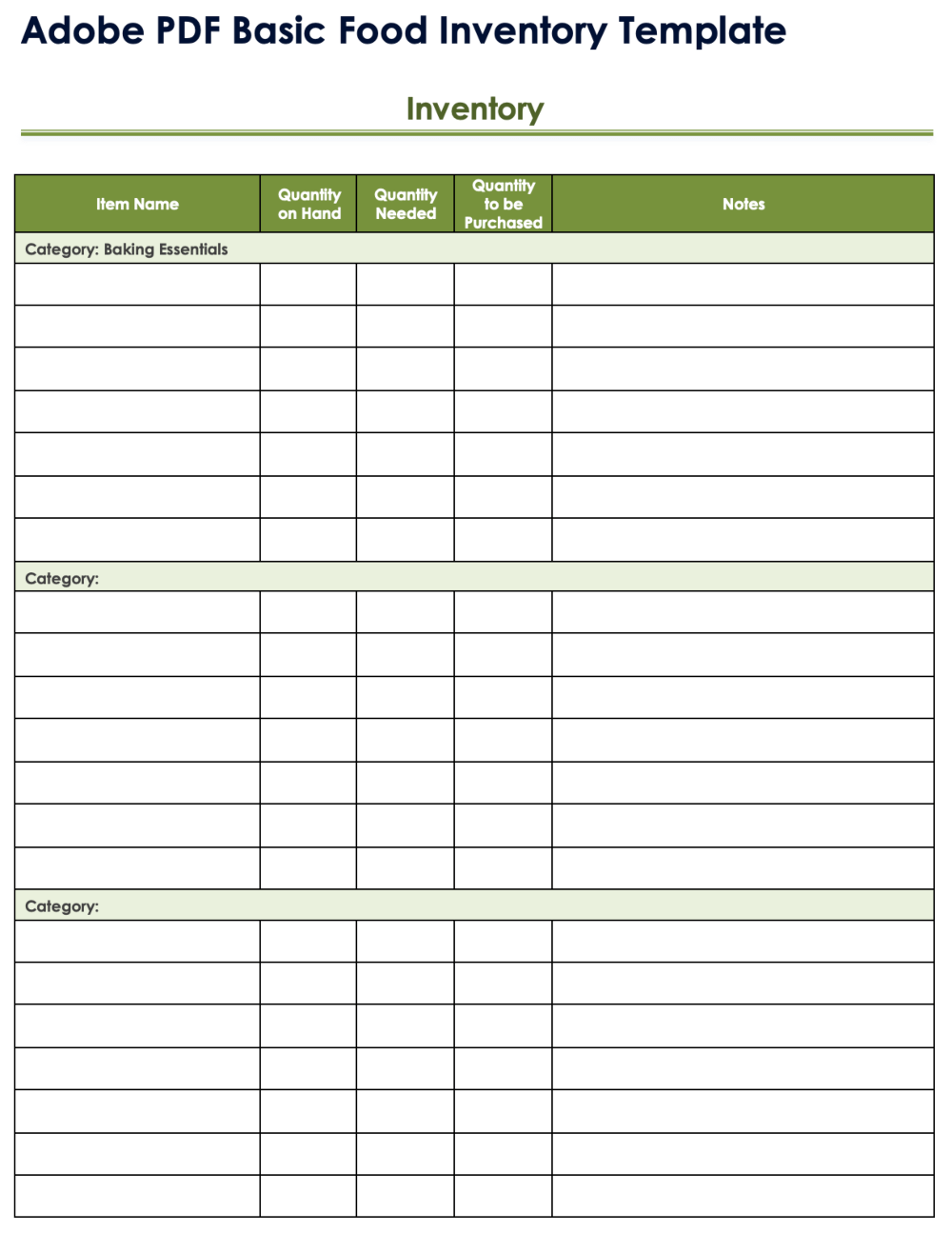 Free PDF Inventory Sheets Templates Editable Printable