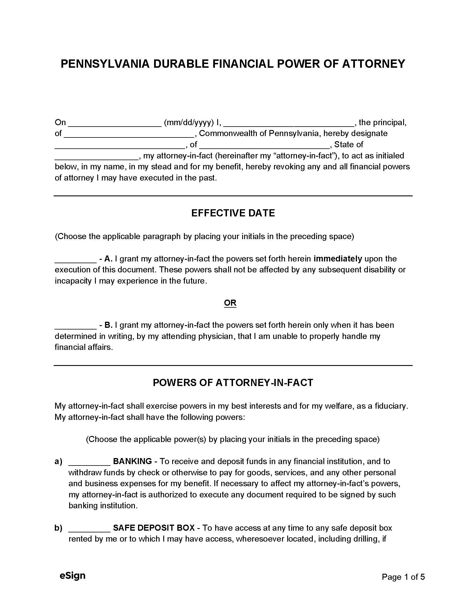 Free Pennsylvania Durable Power Of Attorney Form PDF Word Free Pennsylvania Durable Power Of Attorney Form PDF Word