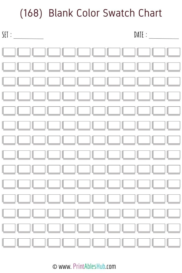 Free Printable 24 50 72 80 100 120 150 168 Blank Color Swatch Chart Template PDF 