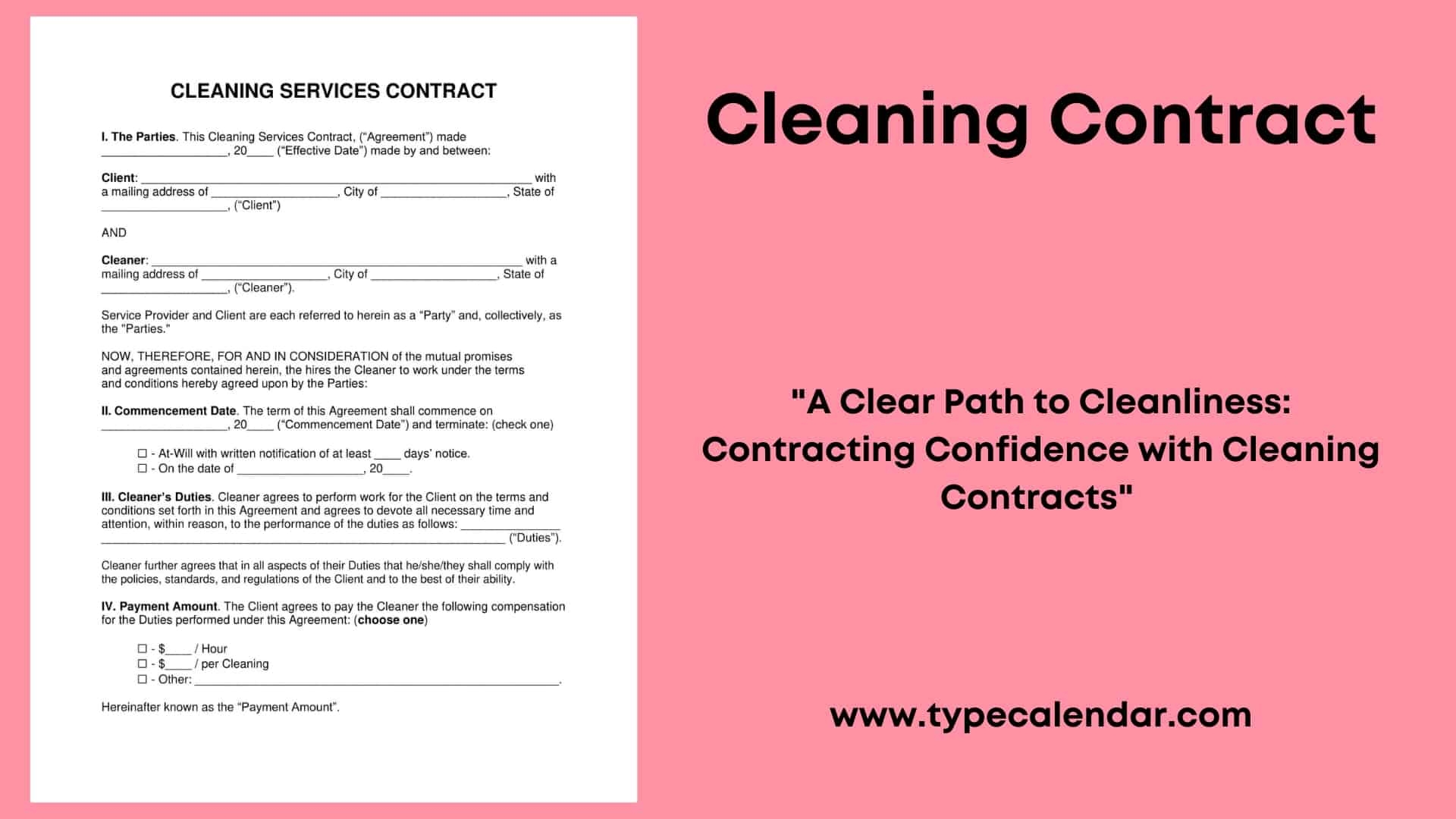 printable cleaning contract template