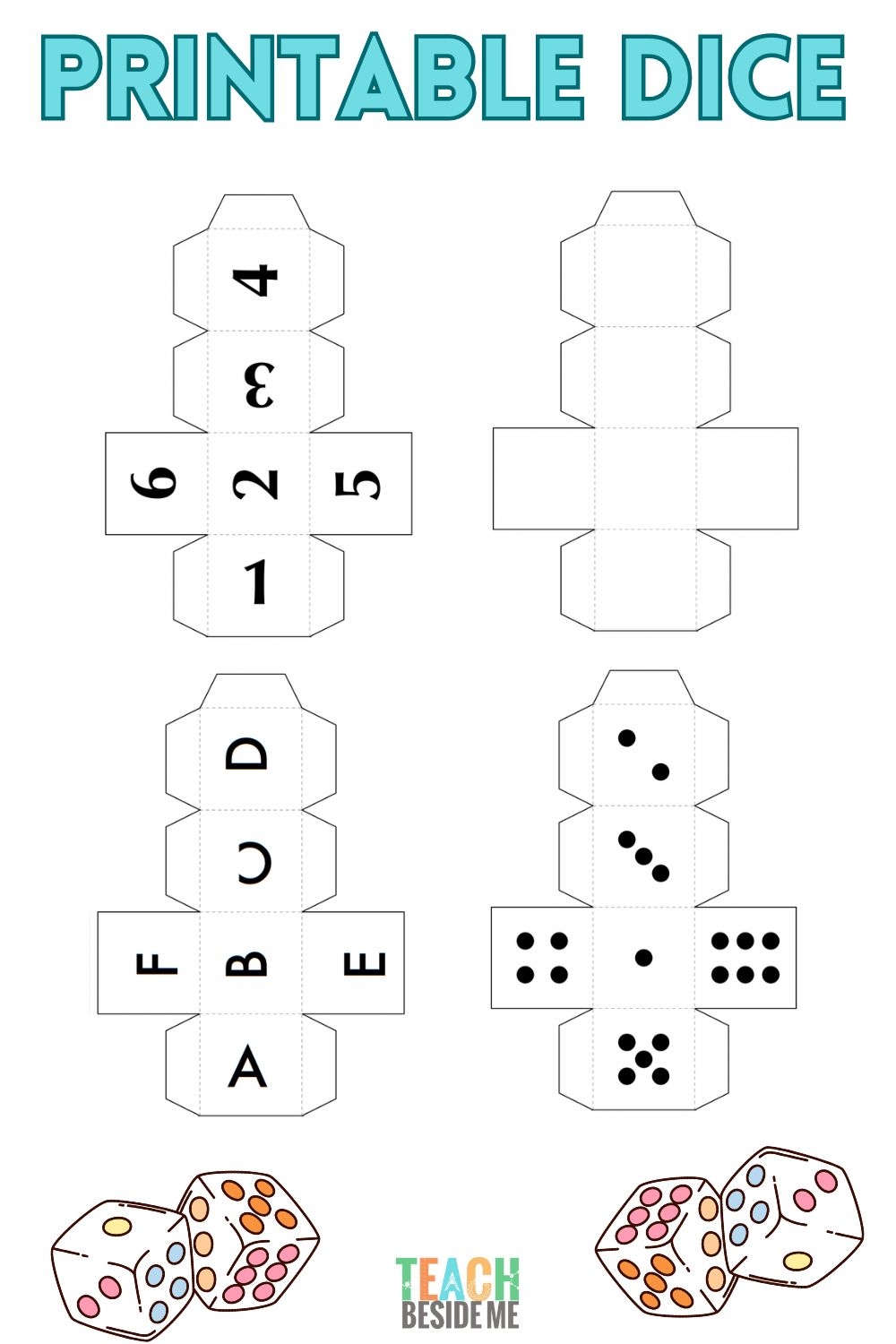 Free Printable Dice Dots Numbers And Letters Teach Beside Me Free Printable Dice Dots Numbers And Letters Teach Beside Me