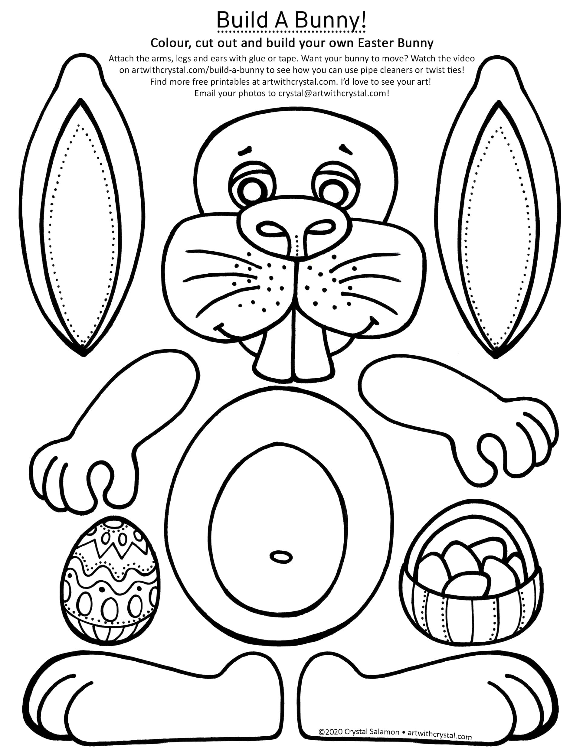 Free Printable Easter Bunny Kid s Craft Colour Build Art With Crystal