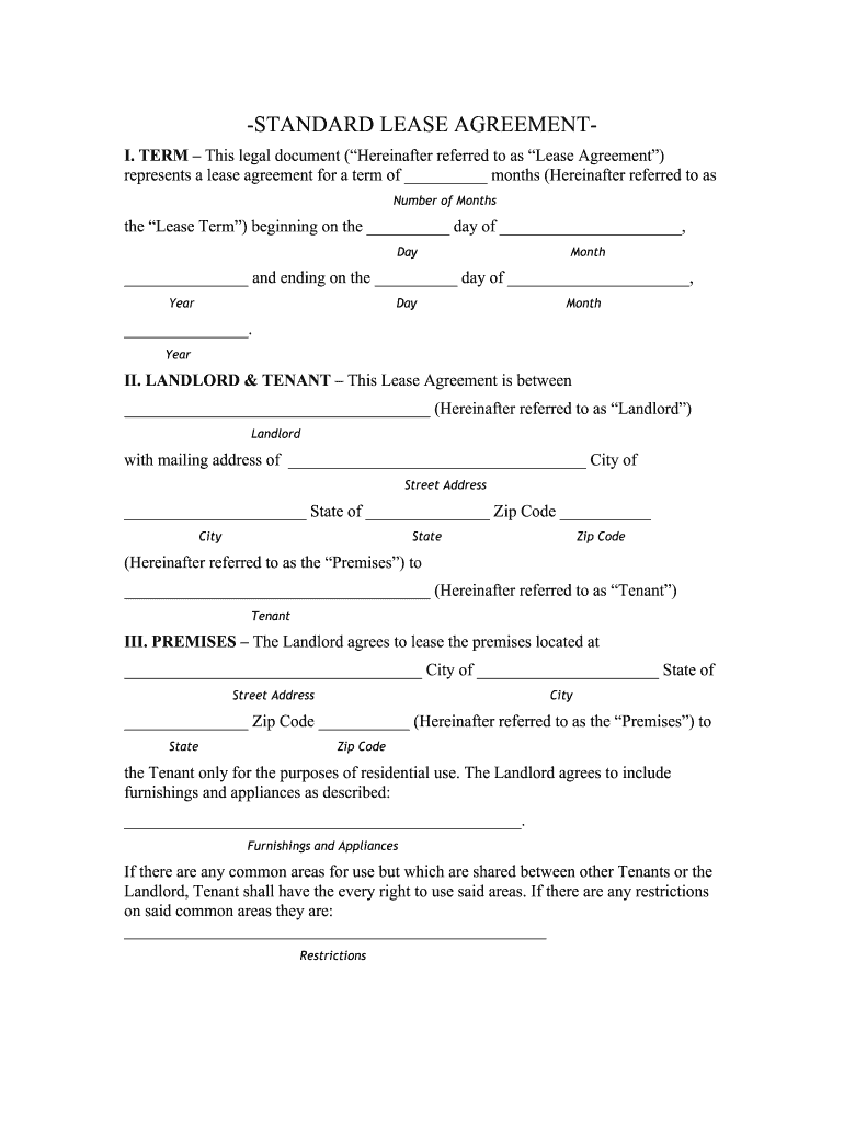 rental lease template printable