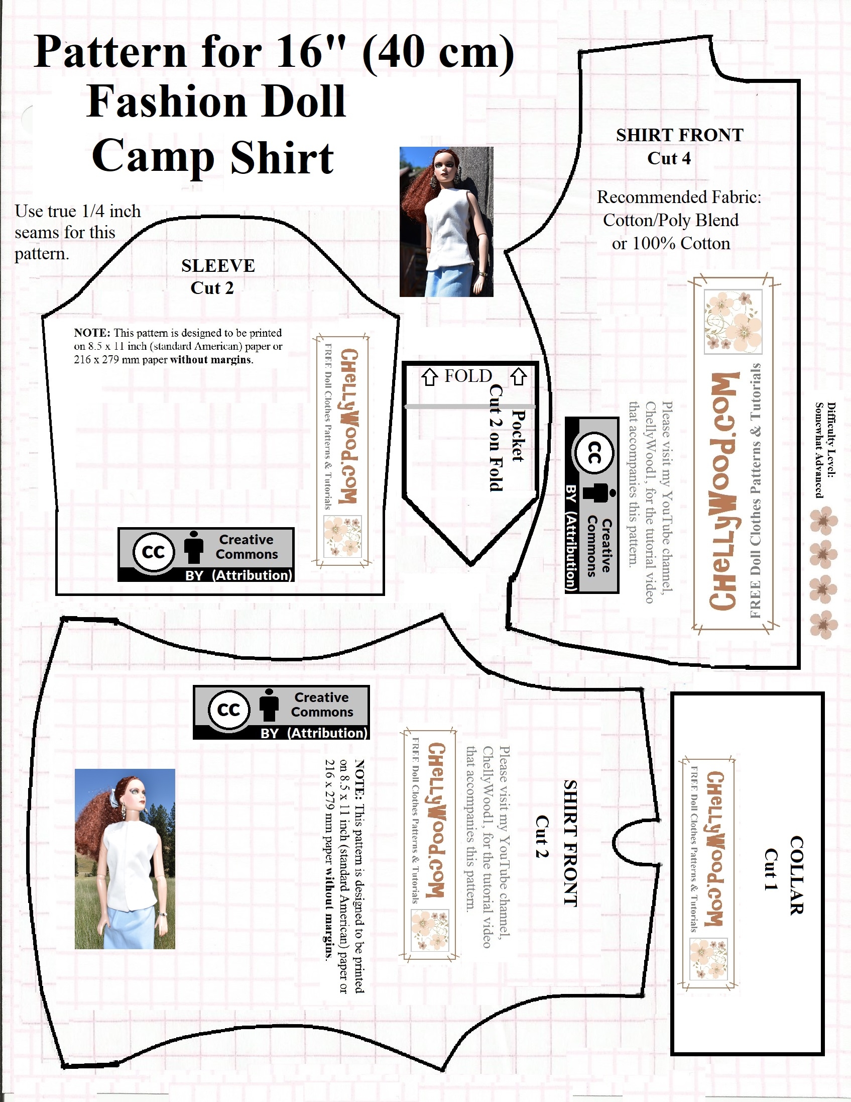 FREE Printable Sewing Pattern For 16 Or 17 Dolls Camp Shirt ChellyWood Free Doll Clothes Patterns