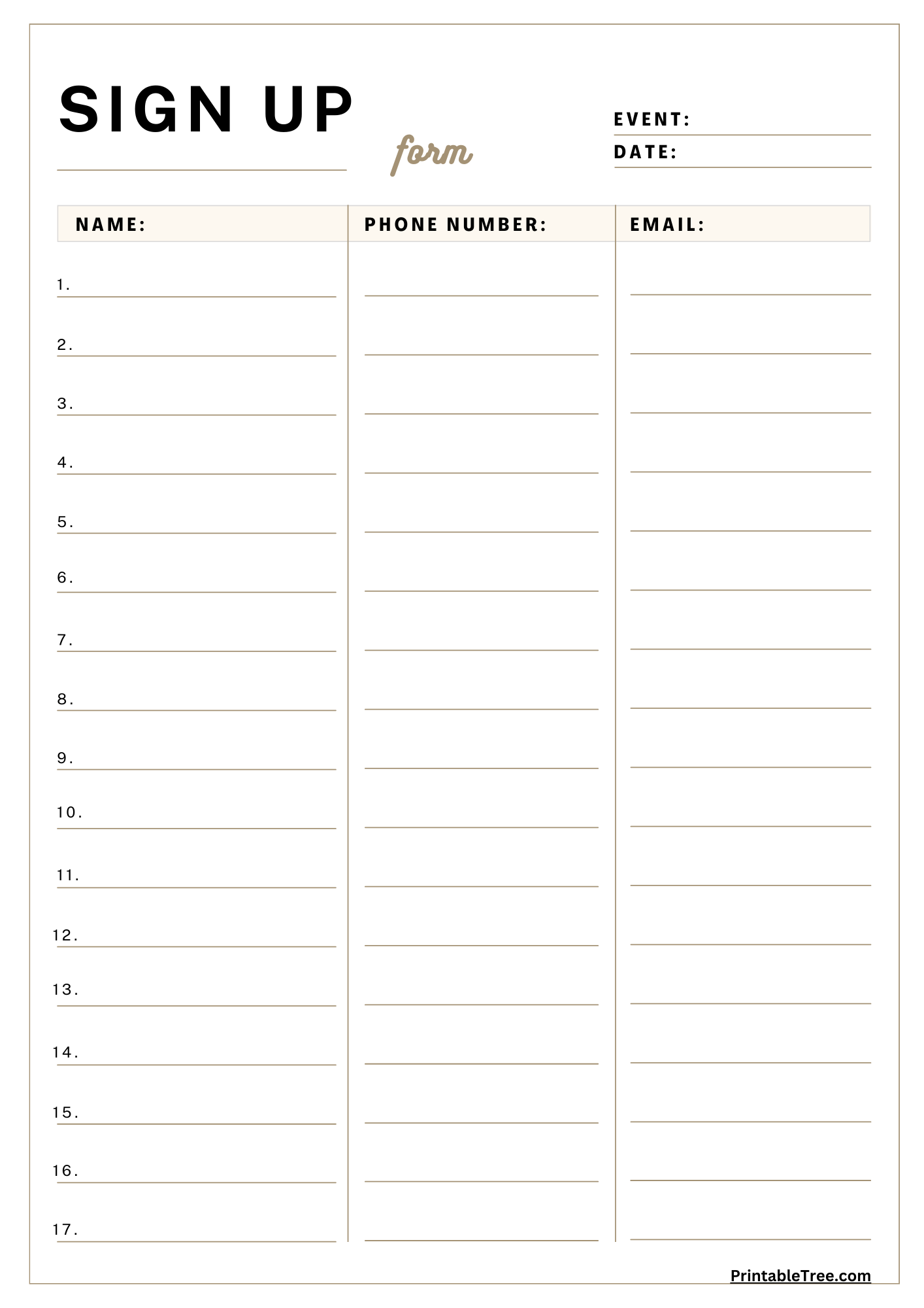 Free Printable Sign up And Sign in Sheet PDF Templates