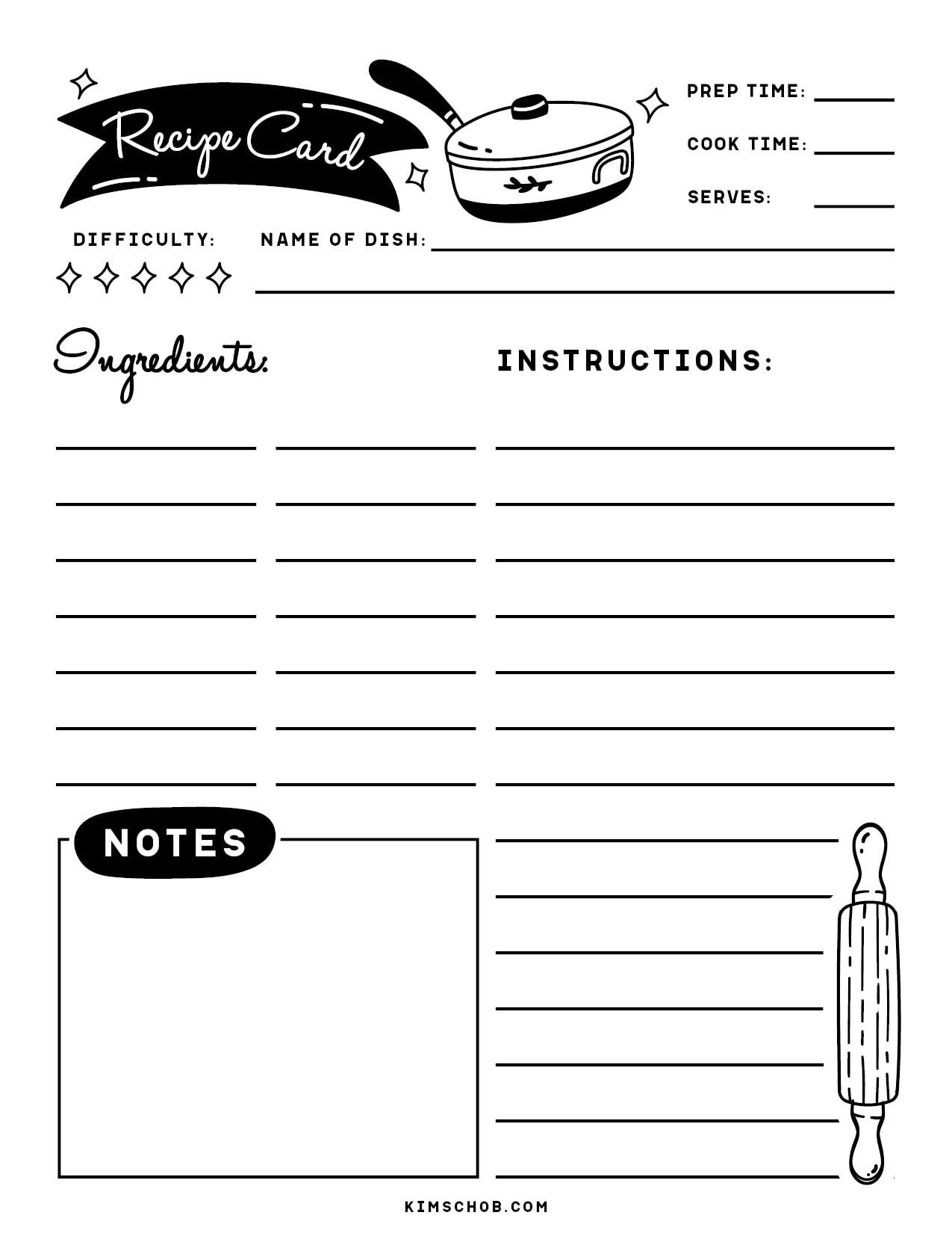 Free Recipe Card Printable Kim Schob