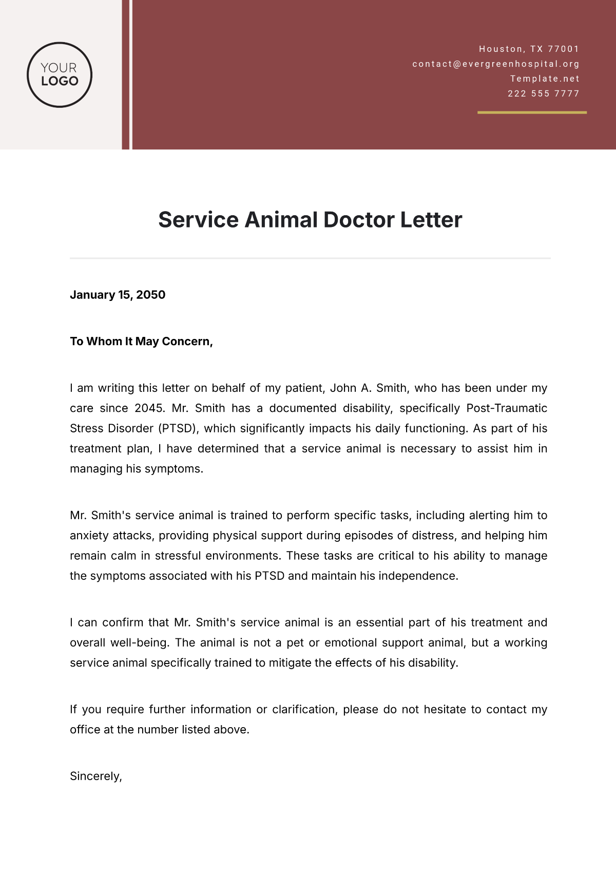 free printable esa letter template