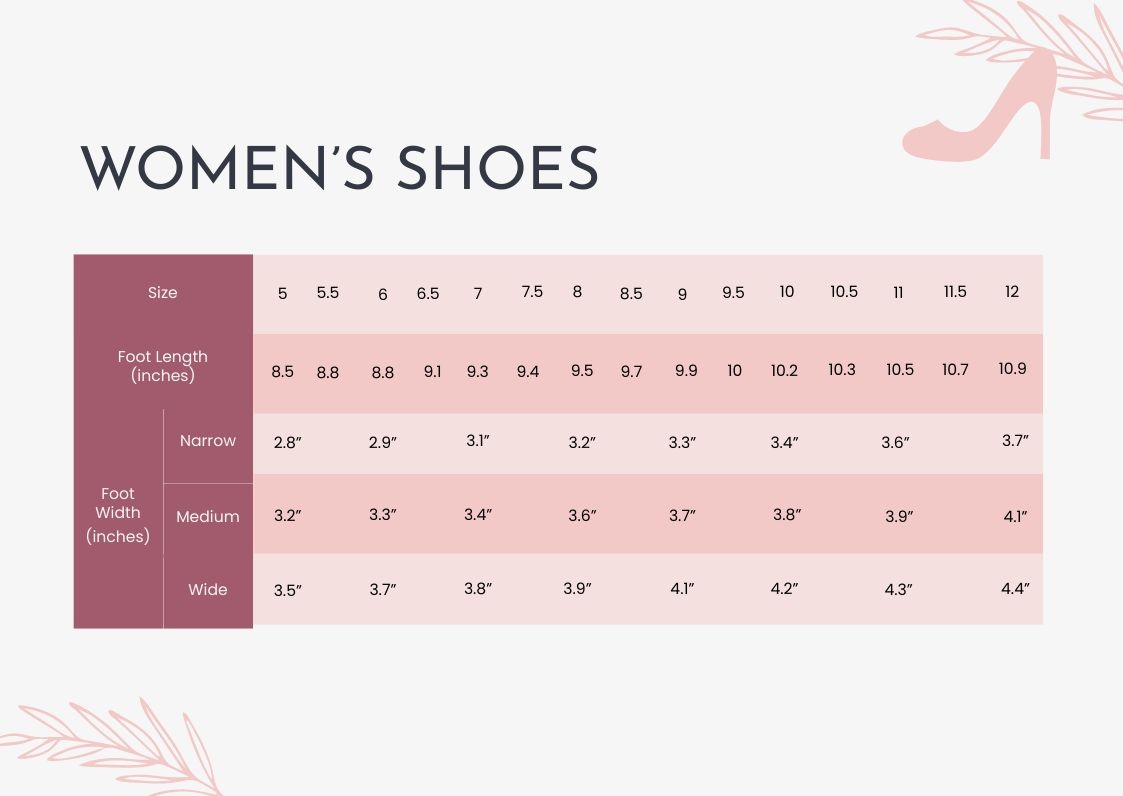 Free Shoe Size Chart Templates Editable And Printable