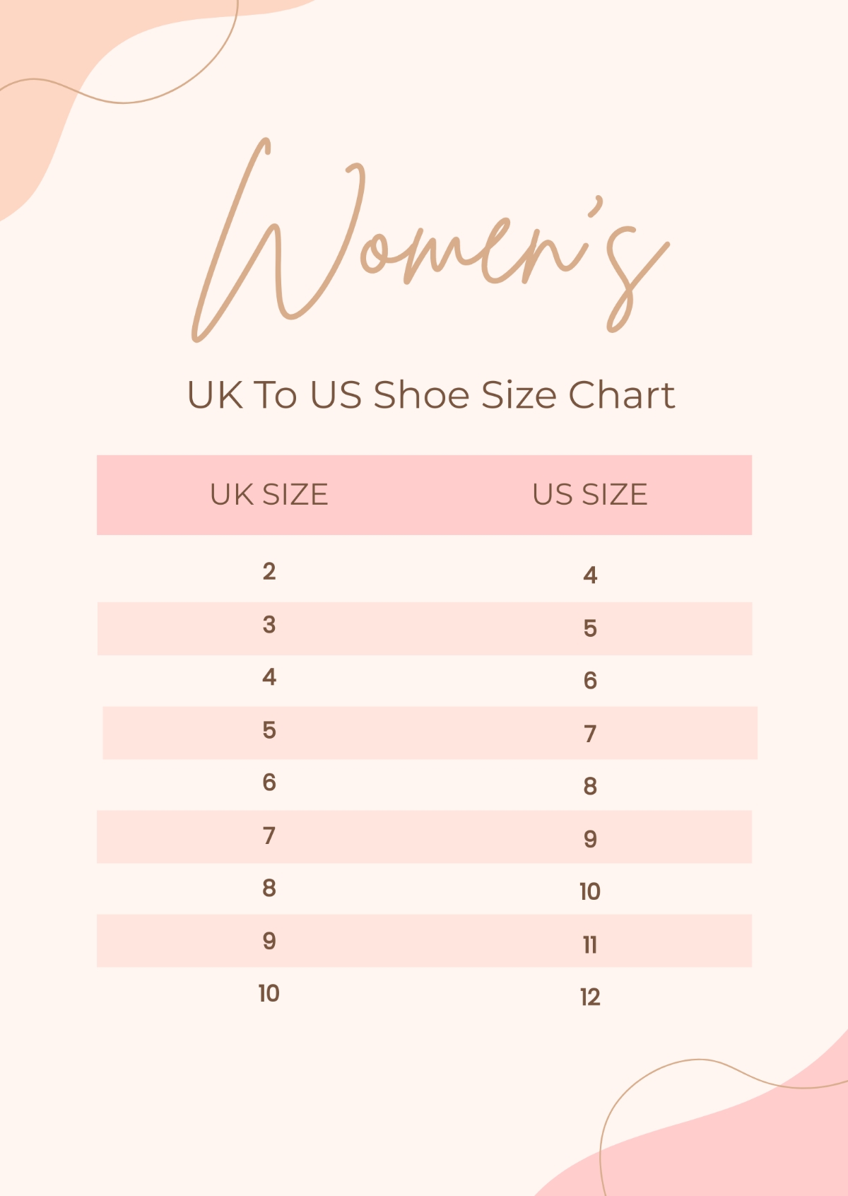 Free Shoe Size Chart Templates Editable And Printable