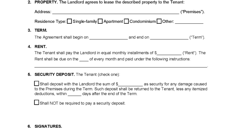 Free Simple 1 Page Lease Agreement Template PDF Word