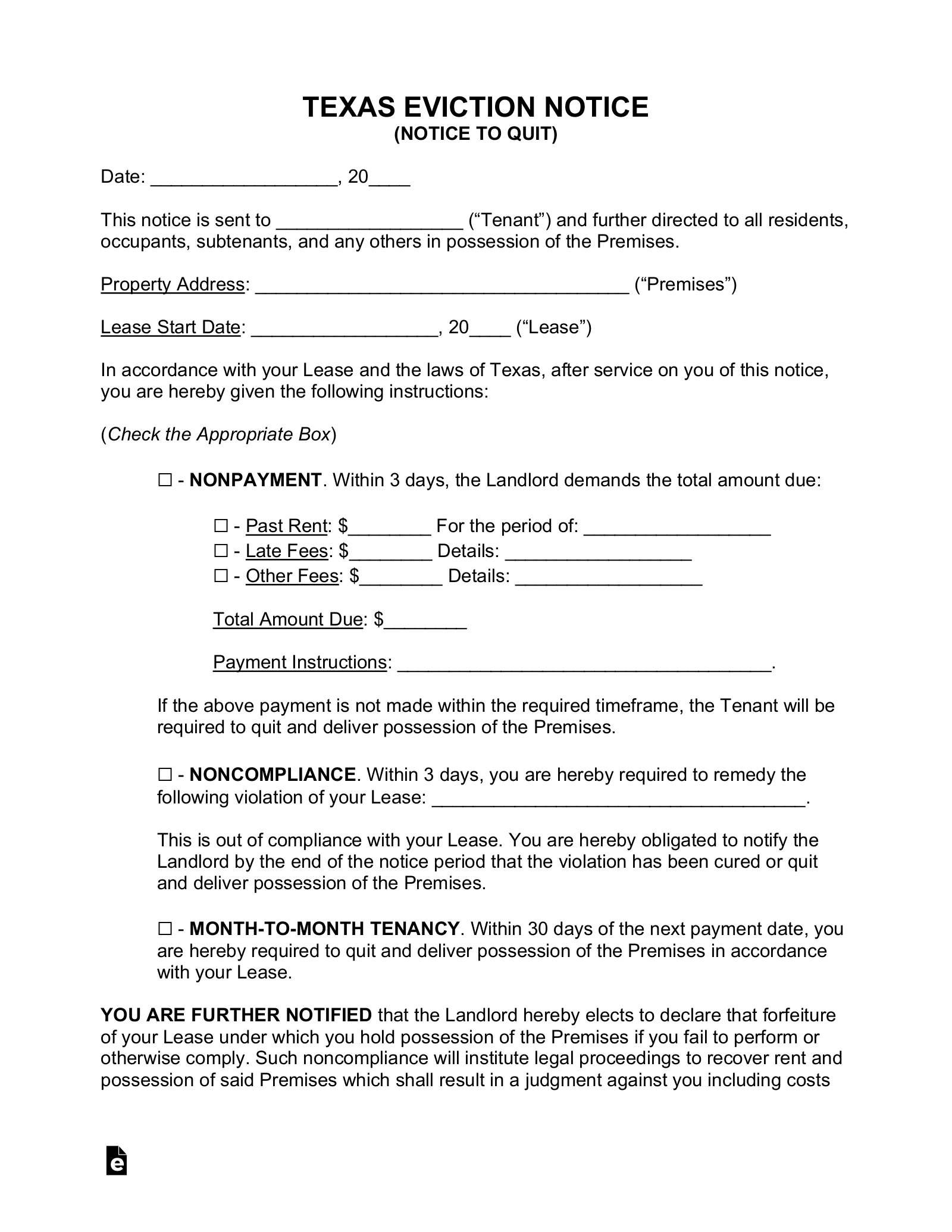 Free Texas Eviction Notice Forms 3 PDF Word EForms