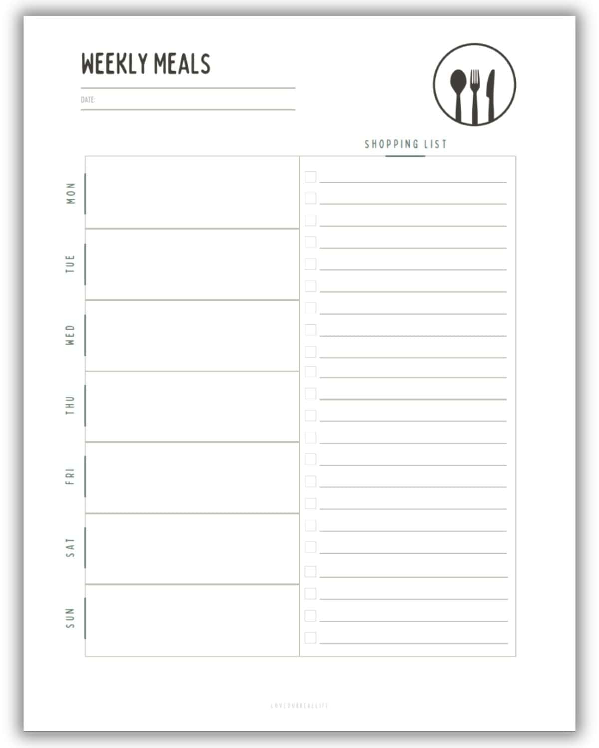 free printable weekly meal plan template