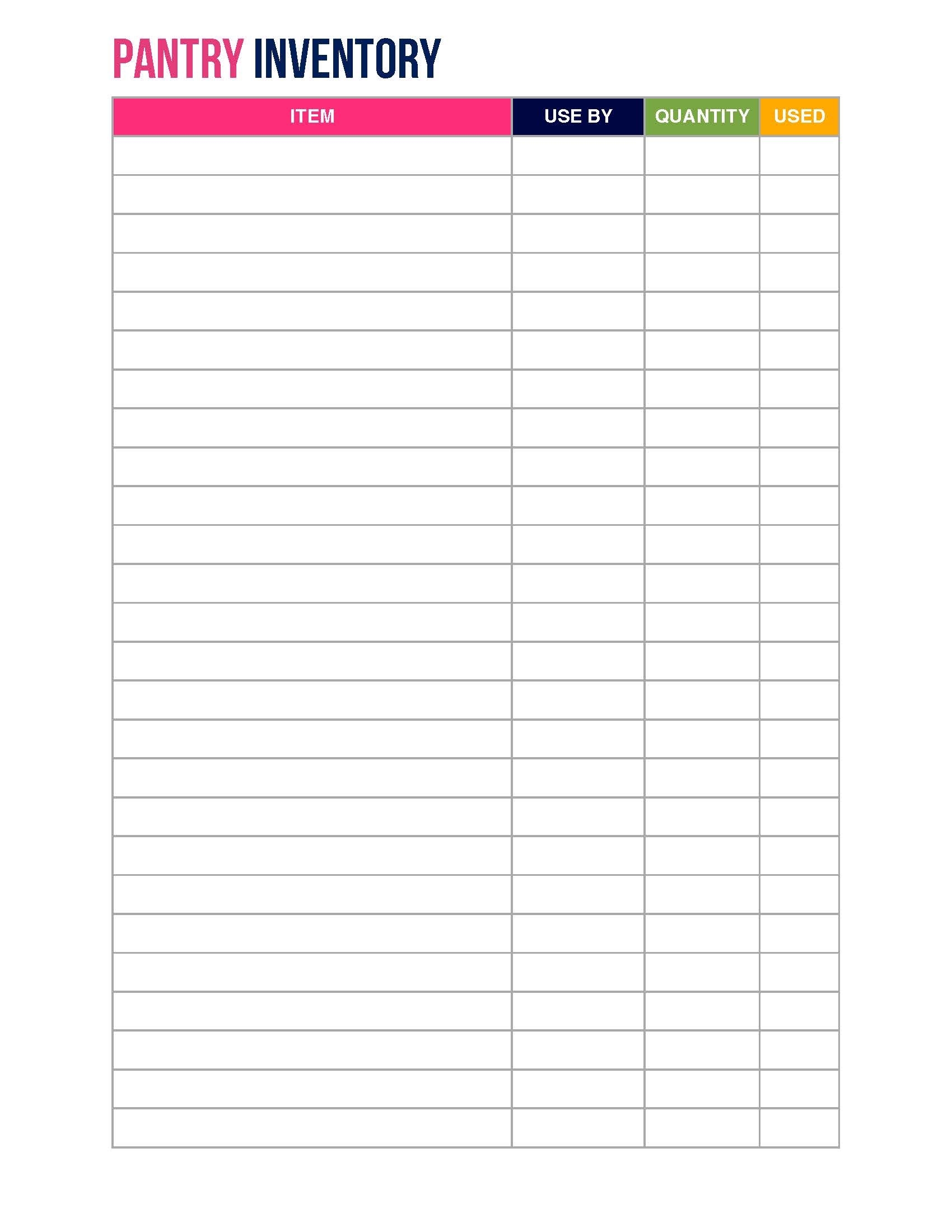 printable simple inventory template