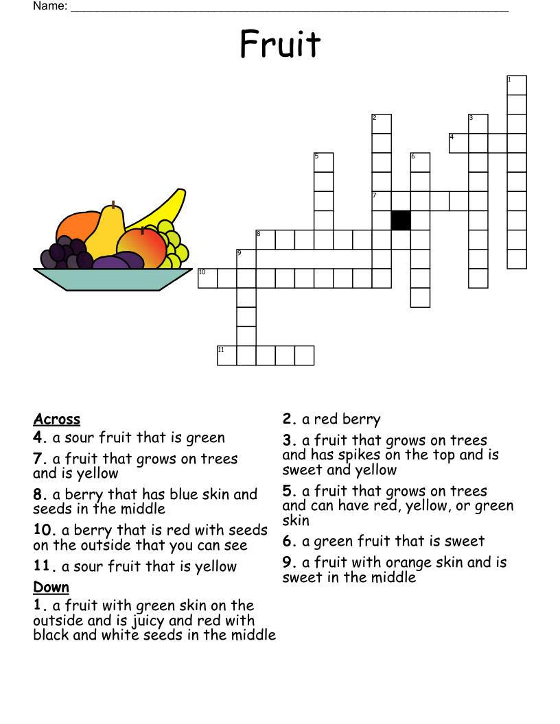 FRUIT VEGETABLES Crossword WordMint