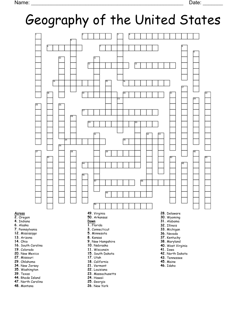 Geography Of The United States Crossword WordMint