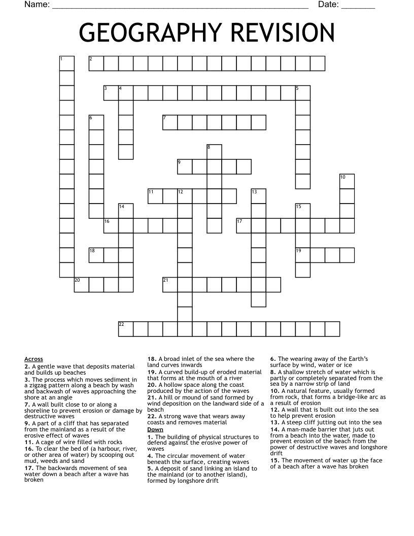 GEOGRAPHY REVISION Crossword WordMint