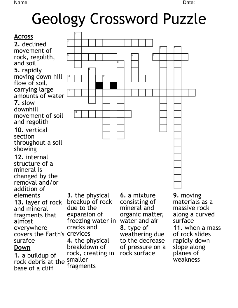 Geology Crossword Puzzle WordMint Geology Crossword Puzzle WordMint