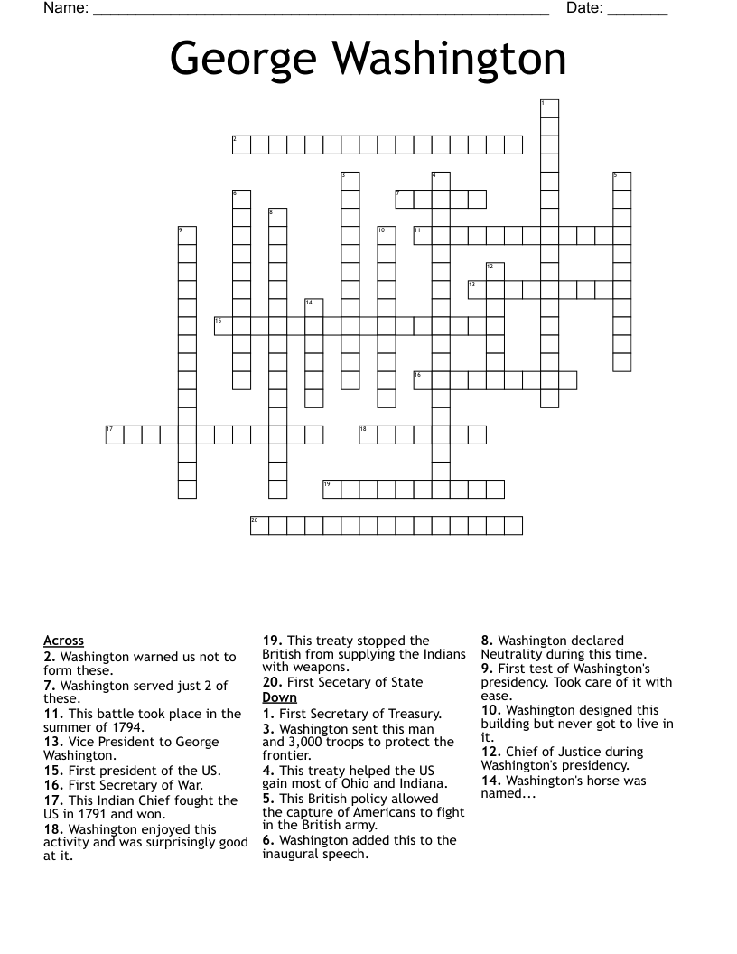 George Washington Crossword WordMint