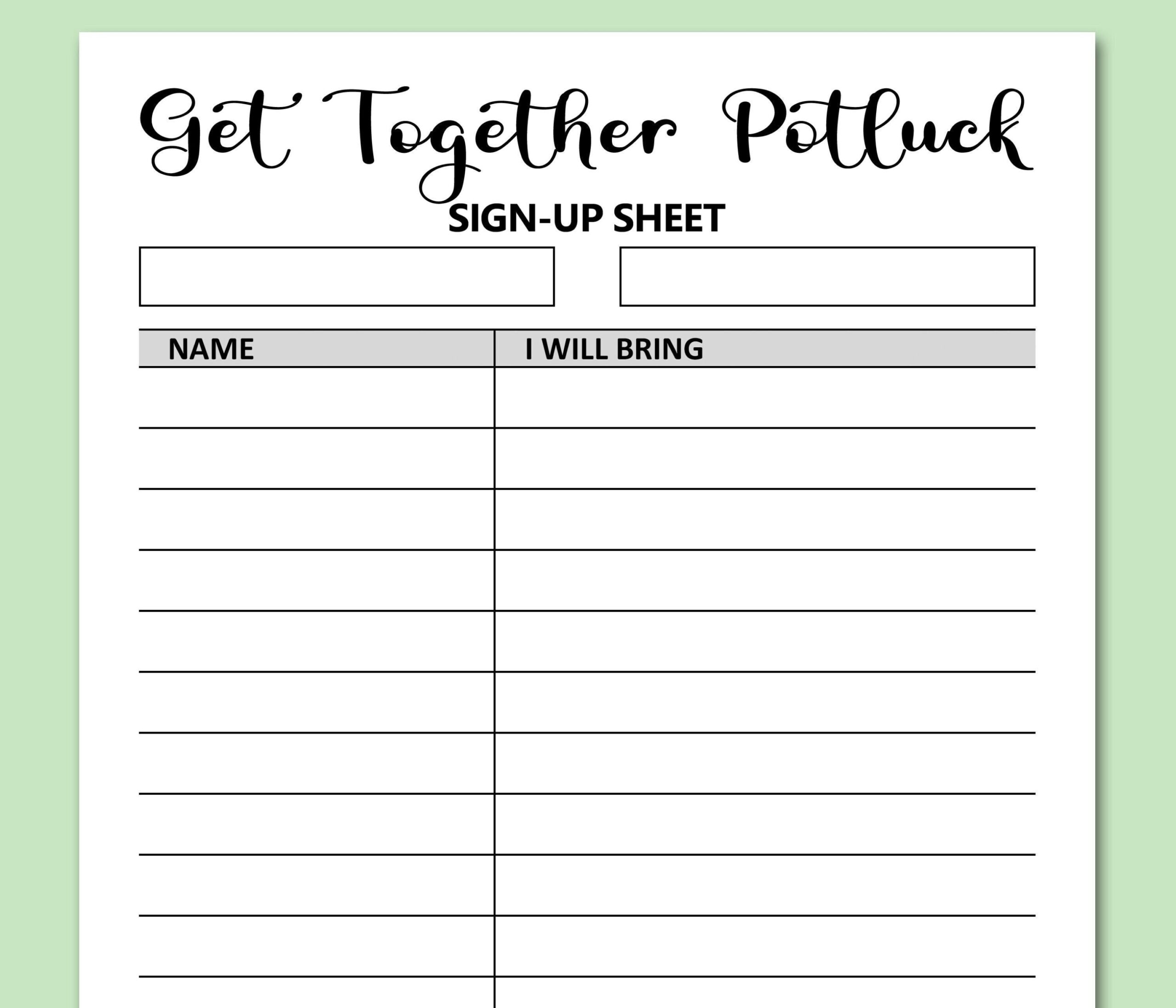 free printable potluck sign up sheet template