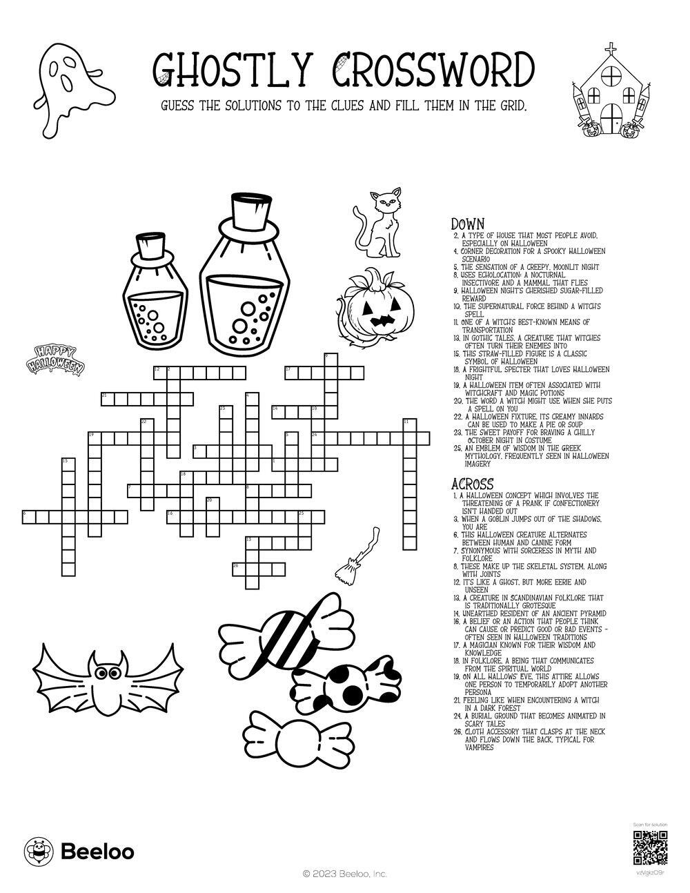 Ghostly Crossword Beeloo Printable Crafts And Activities For Kids