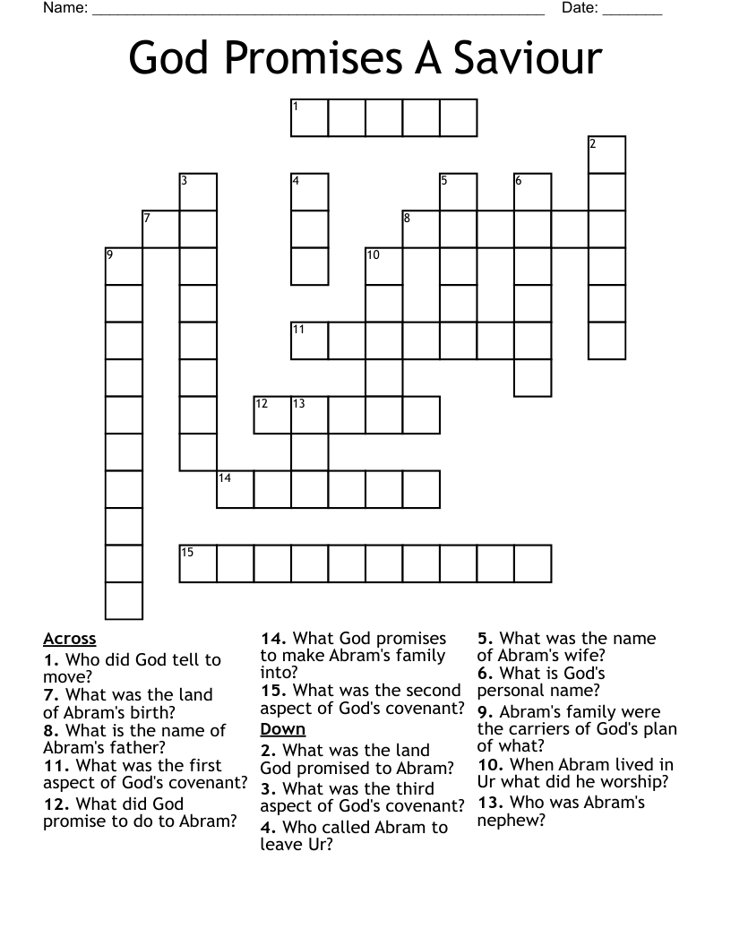 God Promises A Saviour Crossword WordMint