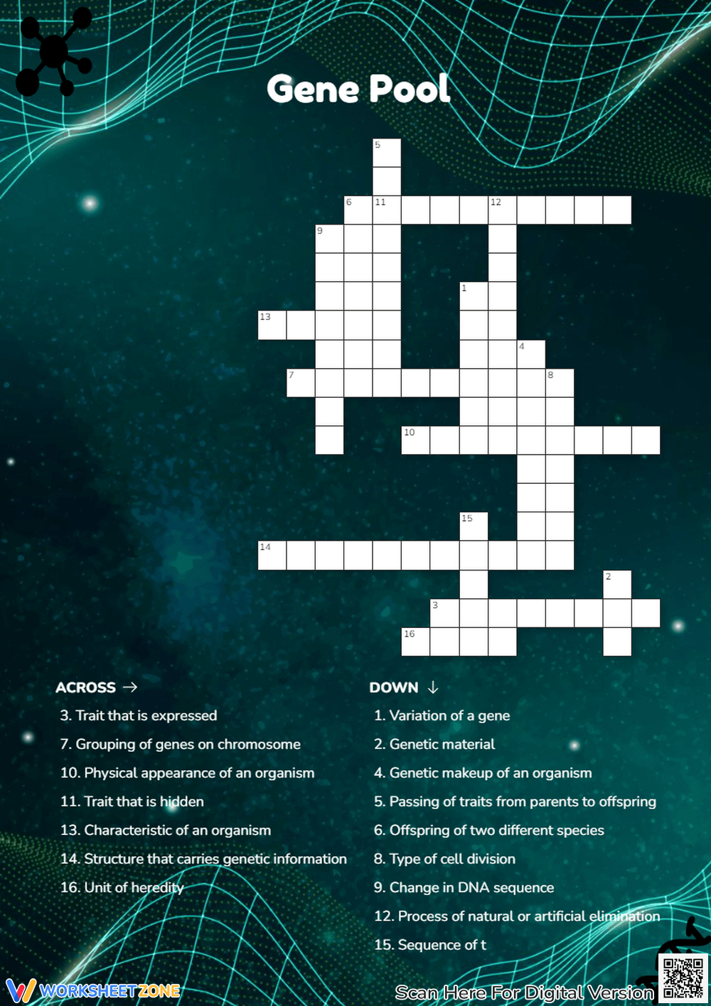 Grade 6 Genetics Crossword Puzzle Worksheets Printable