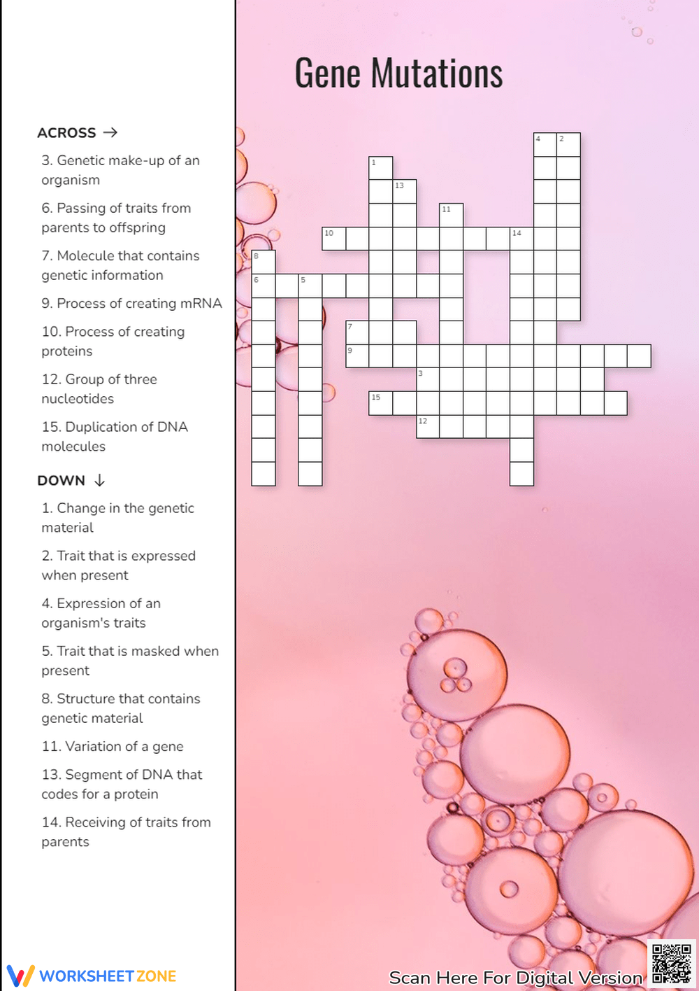 Grade 6 Genetics Crossword Puzzle Worksheets Printable