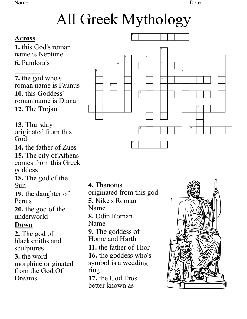 Greek God And Goddess Crossword WordMint