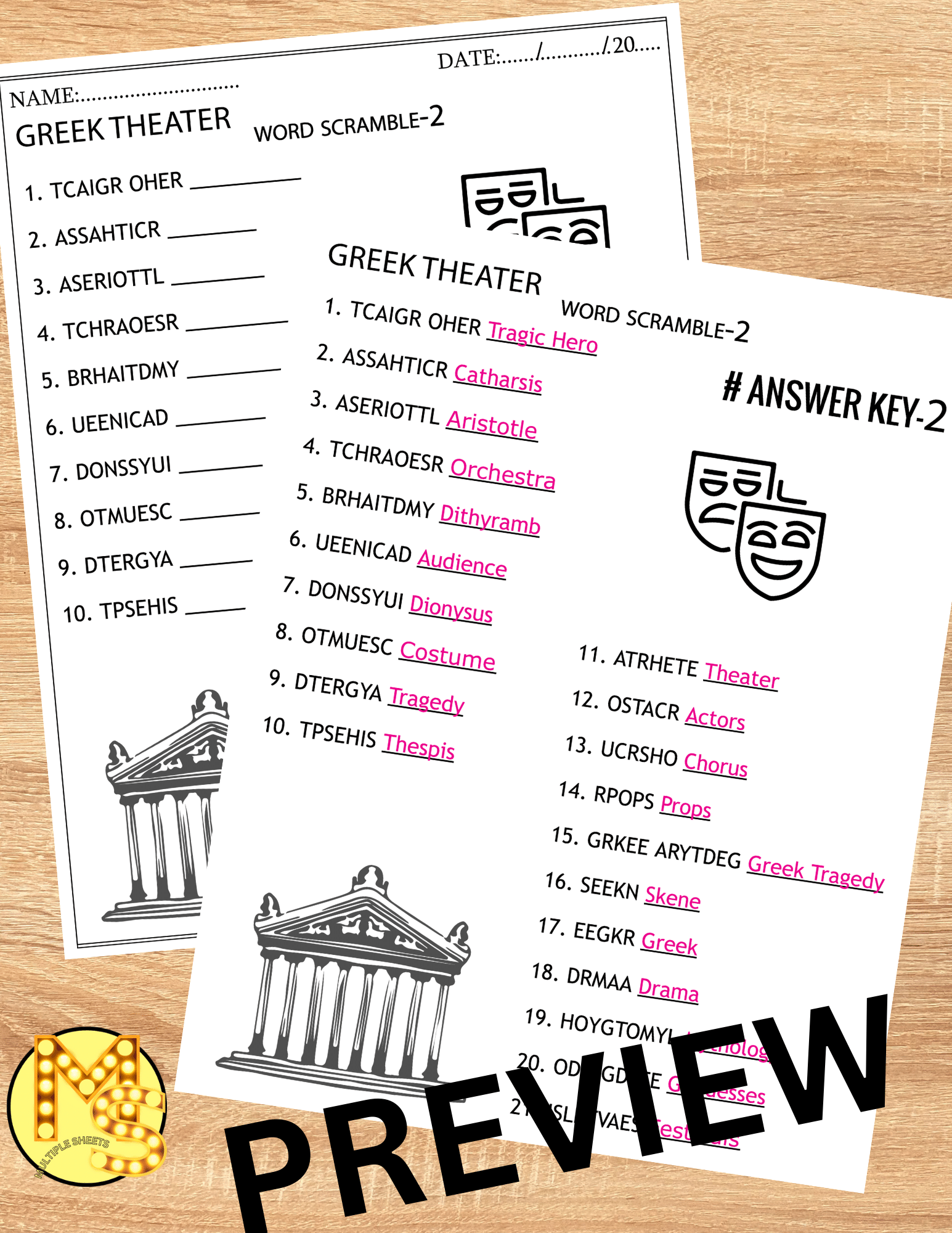 Greek Theatre Worksheets Crossword Word Scramble Word Search Made By Teachers