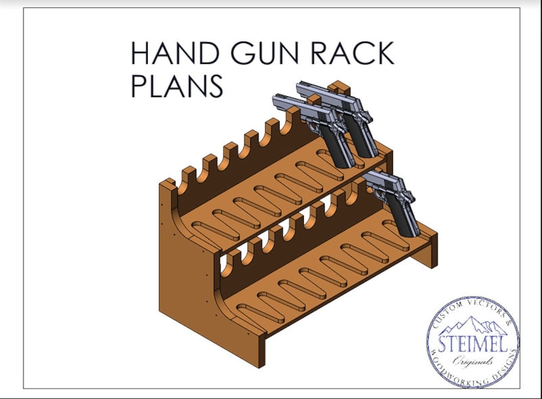 Gun Rack Plan SVG Pistol Wall Hanging Woodworking Blue Prints Holster Ammo Shelf Vector Laser Engraving CNC Cricut Glowforge Etsy