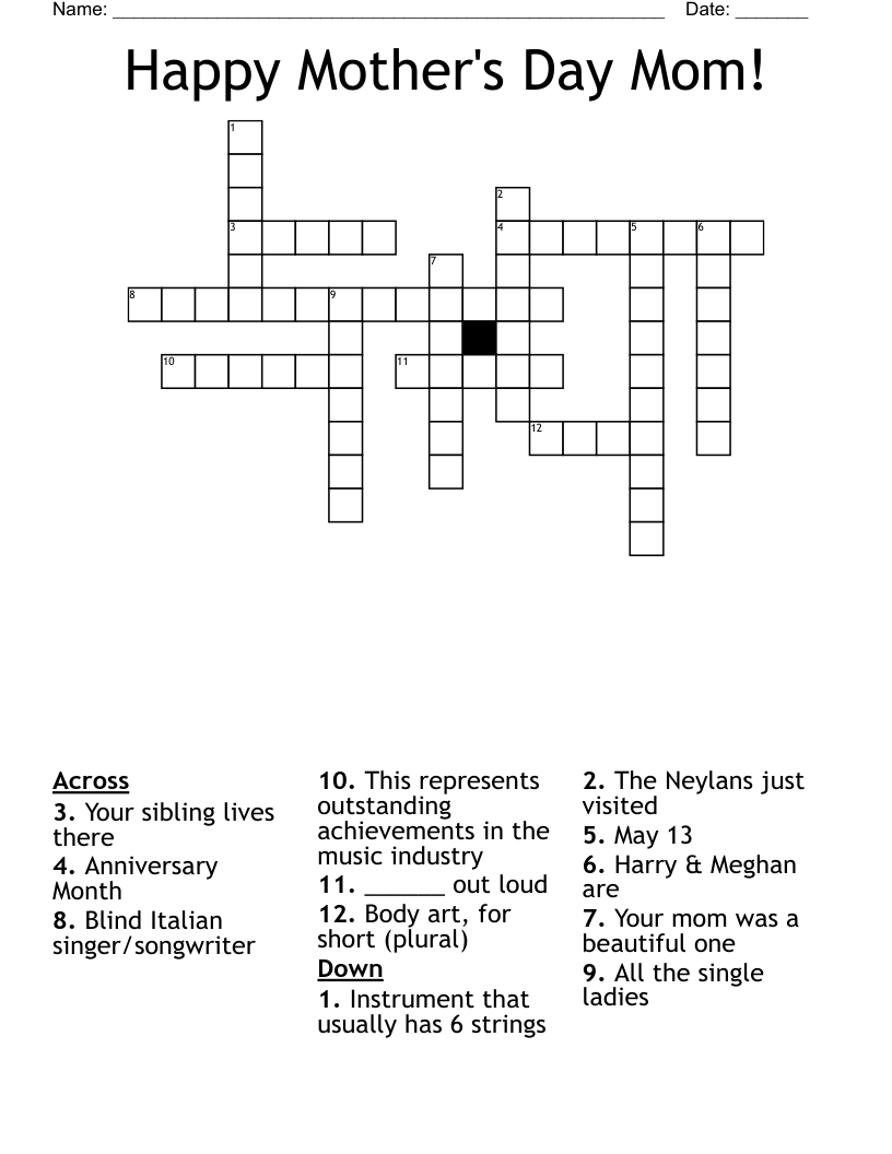 Happy Mother s Day Mom Crossword WordMint