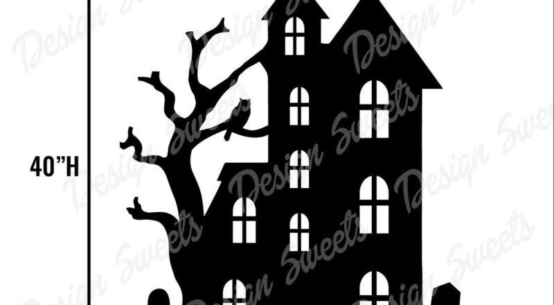 Haunted House Printable Trace And Cut PDF Template Halloween Decor 40 Tall Wood Cardboard Poster Board Styrene DIY Halloween Display Etsy