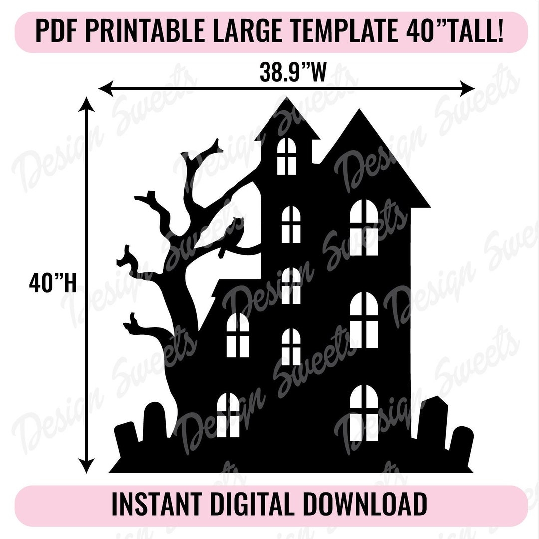 Haunted House Printable Trace And Cut PDF Template Halloween Decor 40 Tall Wood Cardboard Poster Board Styrene DIY Halloween Display Etsy