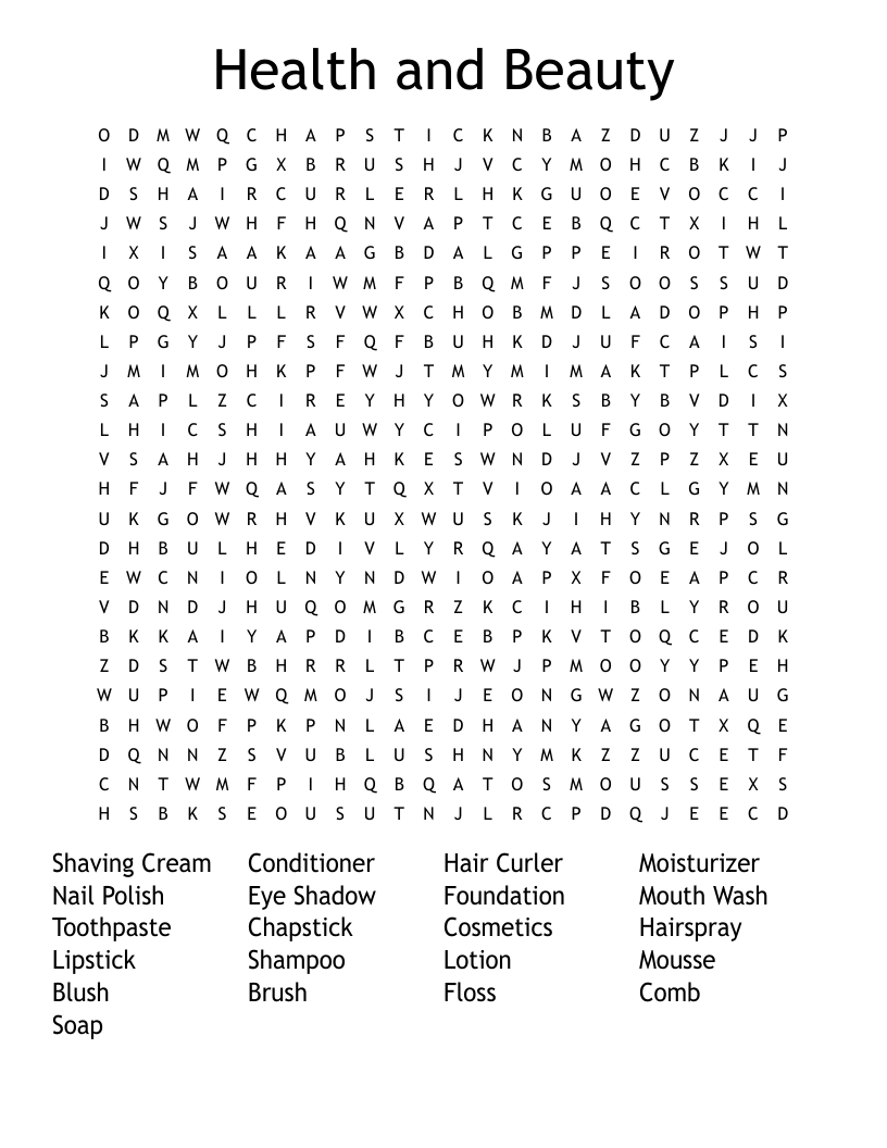 Health And Beauty Word Search WordMint Health And Beauty Word Search WordMint