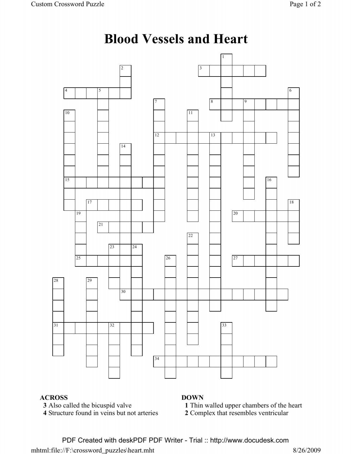 heart chambers crossword